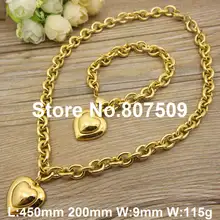 Золотой цвет и серебряный цвет новые модные ювелирные изделия из нержавеющей стали в форме сердца ожерелья+ браслеты Набор для женщин SBJEGZCH