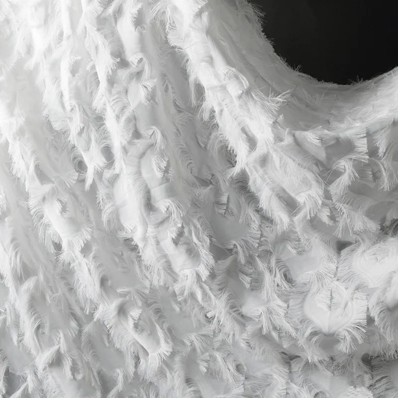 Lace91 1/2 ярда Белый ручной работы 3d вышивка Украшенные перьями и бахромой из сетчатой ткани, кружевное свадебное платье ткань вечерние дома шторы, одежда