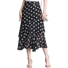 Корейский OL горошек печатных труба юбка Элегантная Женская высокая талия размера плюс Летние шифоновые юбки