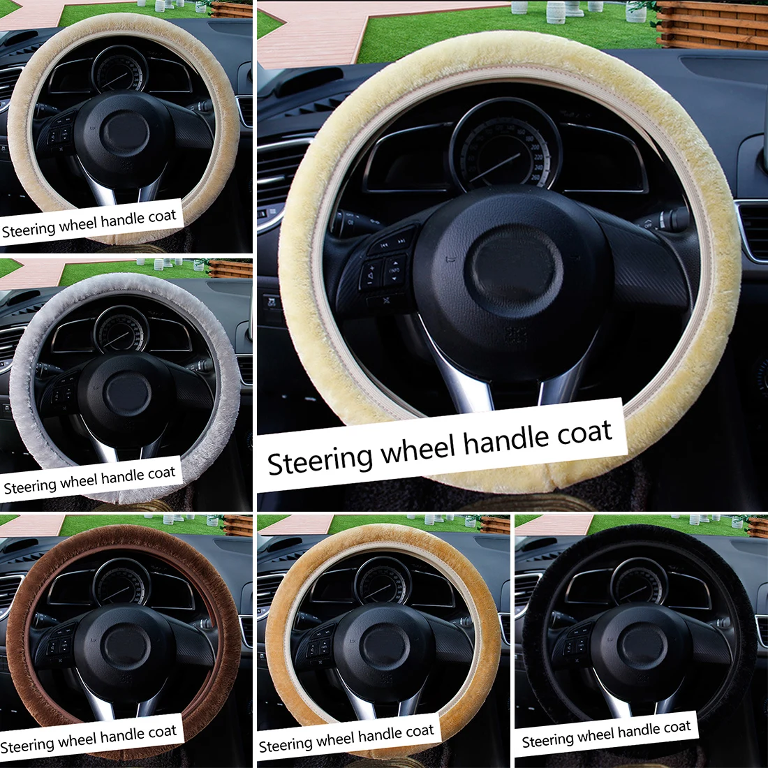 

New Arrival Cheap inner short loop plush six color imitation wool steering wheel with elastic band