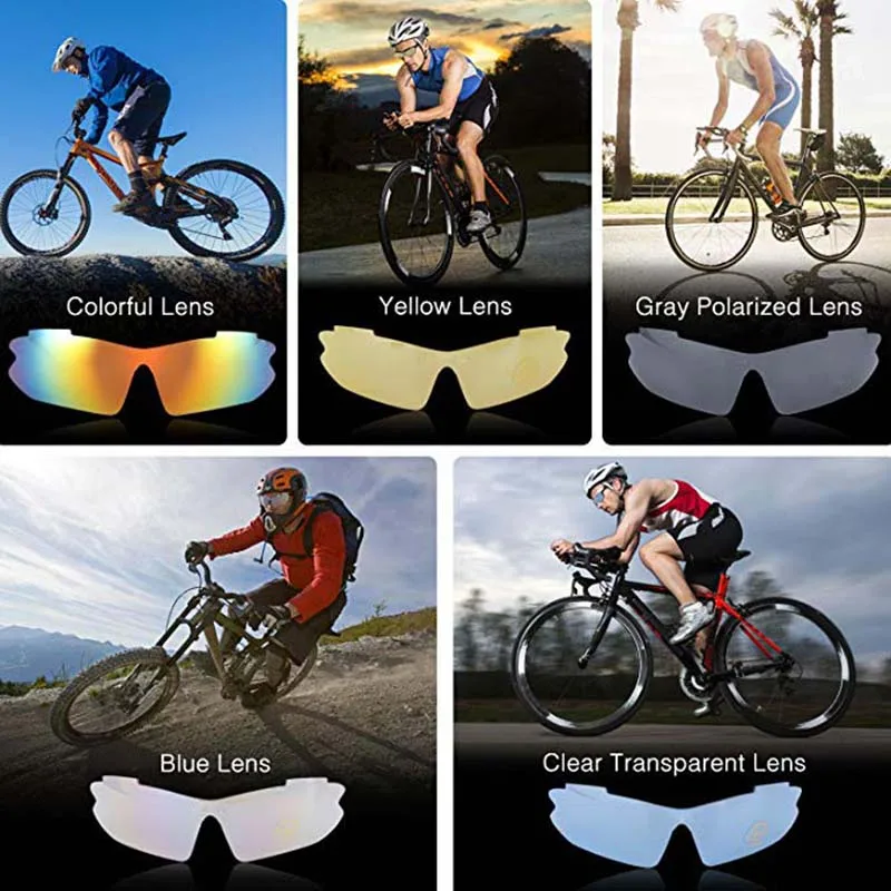 5 линз поляризованные велосипедные очки ветрозащитные противотуманные с близорукостью рама спортивный мотобайк поляризованные велосипедные очки