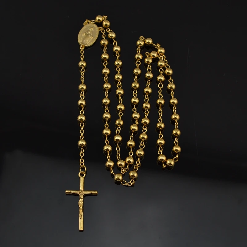 NEW 18k gold plated catholic Goddess madonna rosary necklace with 6mm