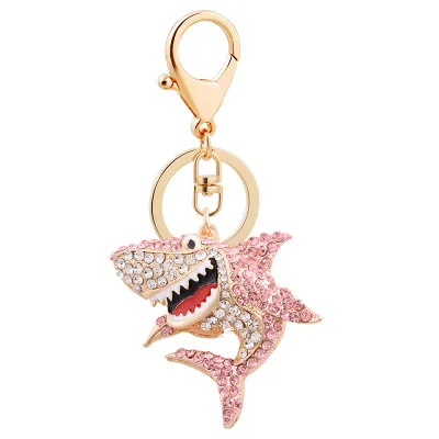 

Exquisite Three-color Shark Car Key Chain High Quality Rhinestone Hollowing Process Keyring For Wallet Car Pendant