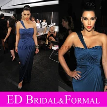 Kim Kardashian Marineblau Abendkleid Satin Chiffon Promi Abendkleid vestidos de gala