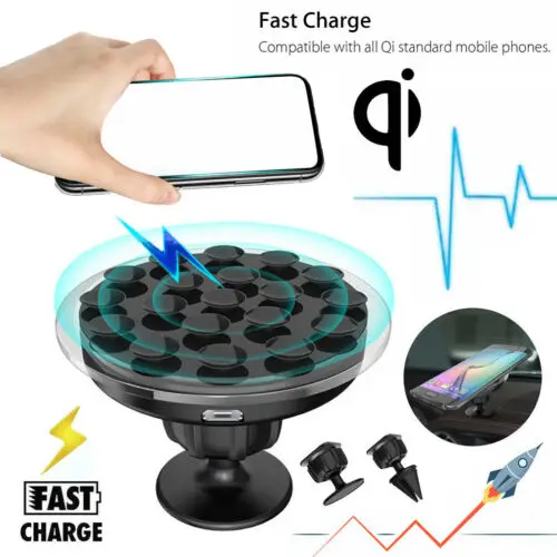 Qi Wireless Car Charger Magnetic Mount Holder For Samsung S10+ iPhone XS MAX XR