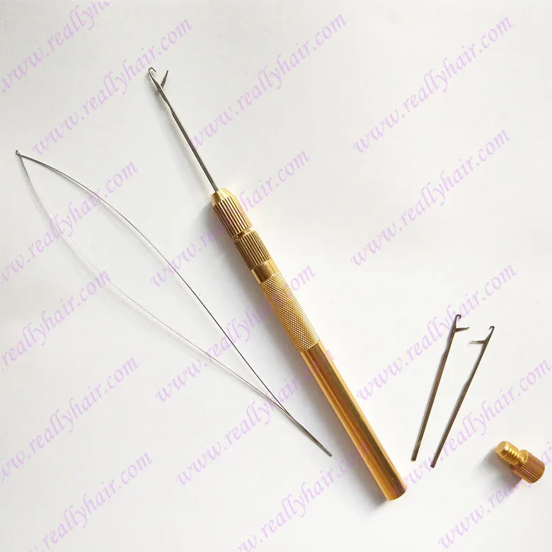 1 шт. алюминиевая золотая ручка Тяговая игла для микро кольца со звеньями петли инструменты для наращивания волос 3 иглы+ 1 стальная проволока