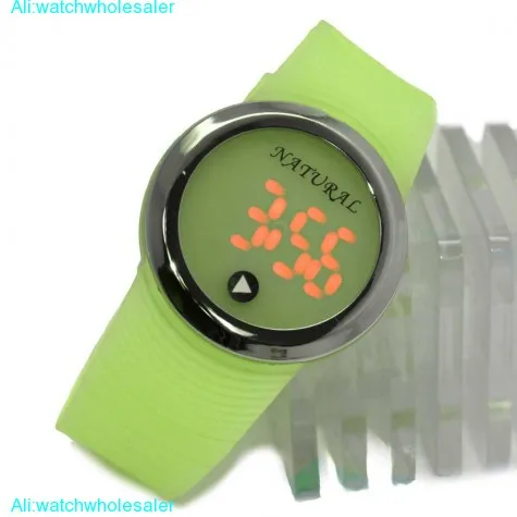 DW418G PNP Shiny Silver Watchcase LED Silicone Green Band Boy Girl Digital Watch