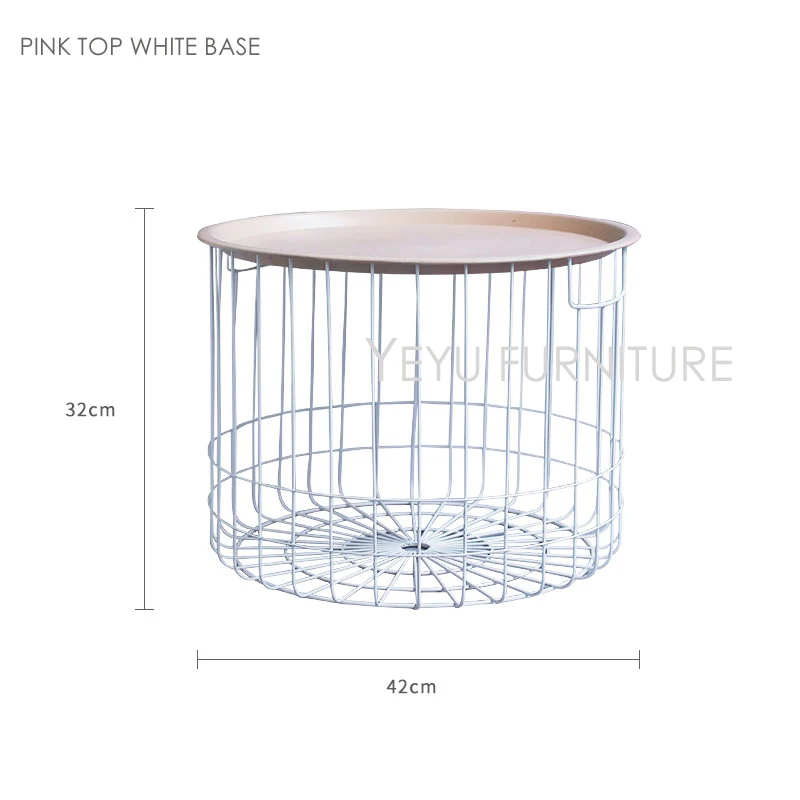 Минималистический современный дизайн в стиле лофт столик для хранения, металлический проволочный столик для хранения чая Многофункциональный журнальный столик, прикроватный столик - Цвет: Pink White