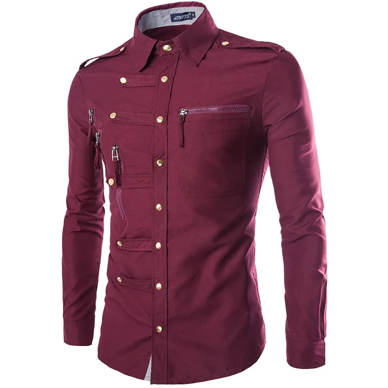 

Casual Shirt Men's British Style Slim Fashion Shirt Men's Large Size Long Sleeve Solid Color Zip Shirt