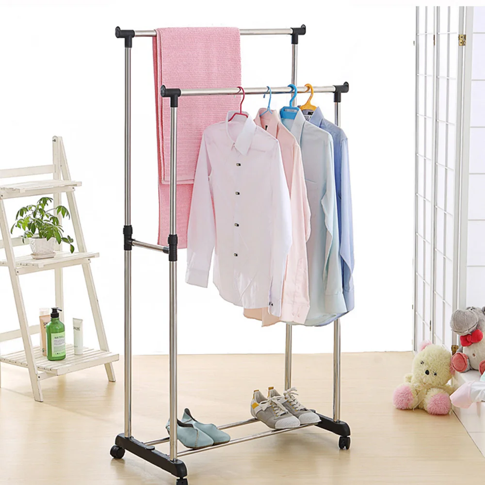 IKayaa US UK FR Stock Garment Rack Steel Double Rail Clothes Dress Hanging Display
