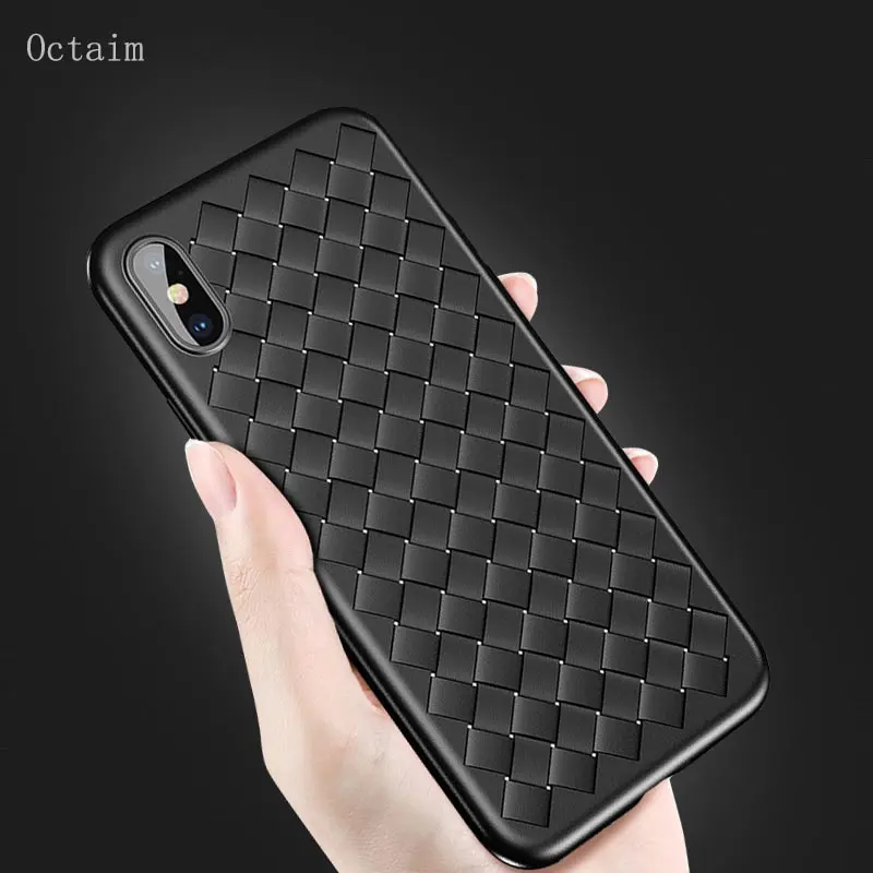 Кожаный тканевый чехол в клетку для iPhone X XS Max XR ТПУ ультра тонкий сетчатый