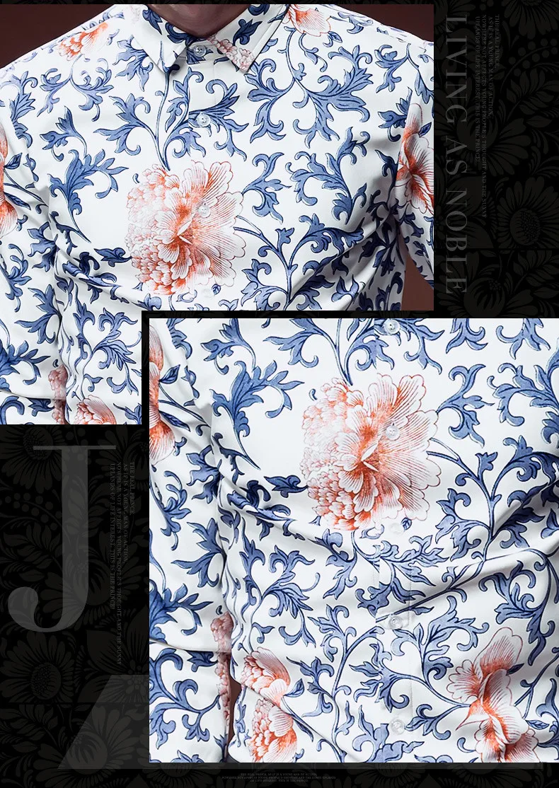 FANZHUAN Бесплатная доставка Новая мода повседневные мужские Мужская Человек 2016 рубашки для торжеств с цветочным принтом футболки с длинными