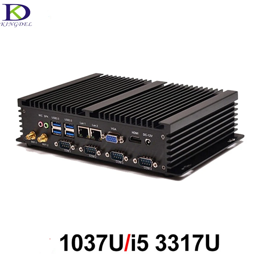 

Fanless mini pc industrial computer with Dual Gigabit Lan 4 COM HDMI Intel Celeron 1037U Core i5 3317U Windows 10 Linux