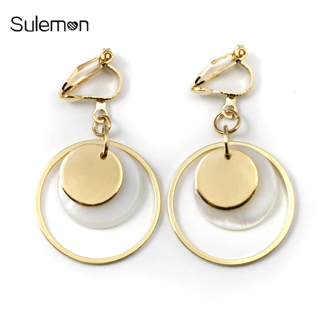 Metal S Round Earrings Non Pierced Natural Geometric Clip Metal S Round Earrings Non Pierced Natural Geometric Clip On Without Piercing Women Minimalist