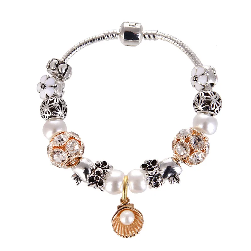 

High Quality Noble Pretty Silver plated Shell Pendant Charm Bracelet Pandora Bracelet For Women gift jewelry Drop Shipping