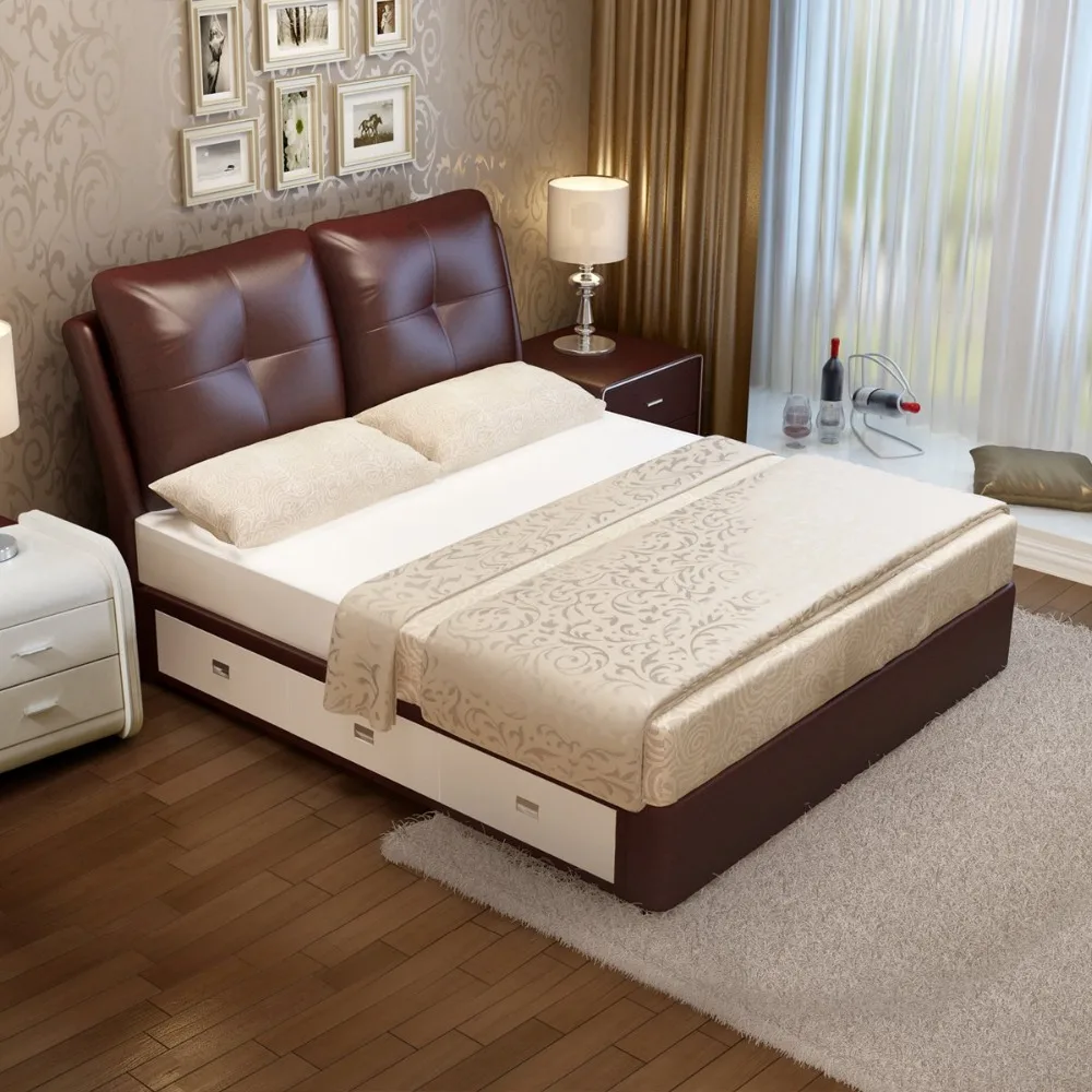 Us 699 0 Rama Dymasty Leather Soft Bed Modern Design Bed Fashion King Queen Size Bedroom Furniture In Beds From Furniture On Aliexpress