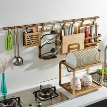 Пробивка антикварная кухня пространство алюминиевый стеллаж настенный нож приправа горшок крышка стеллаж для хранения аксессуары для ванной комнаты lo827402