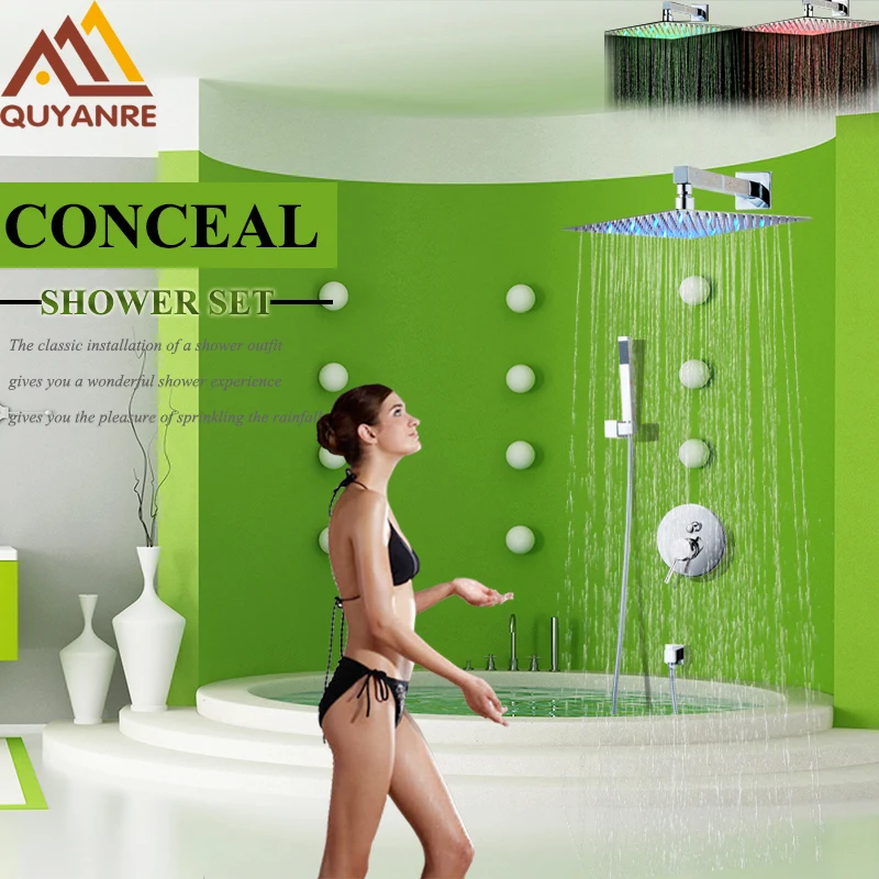 

Wall Mount Conceal Shower Faucet Set Led Stainless Steel Rainfall Shower Head+Handheld Shower+Mixer Tap Bathroom Faucet Taps