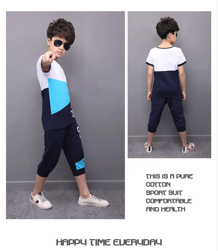 Casual Active Boys Clothes Set Summer Teenage T Shirt Short Pants Children Suit 2019 Kids Outfits Sports Clothing For Boys 2 Pcs (10)