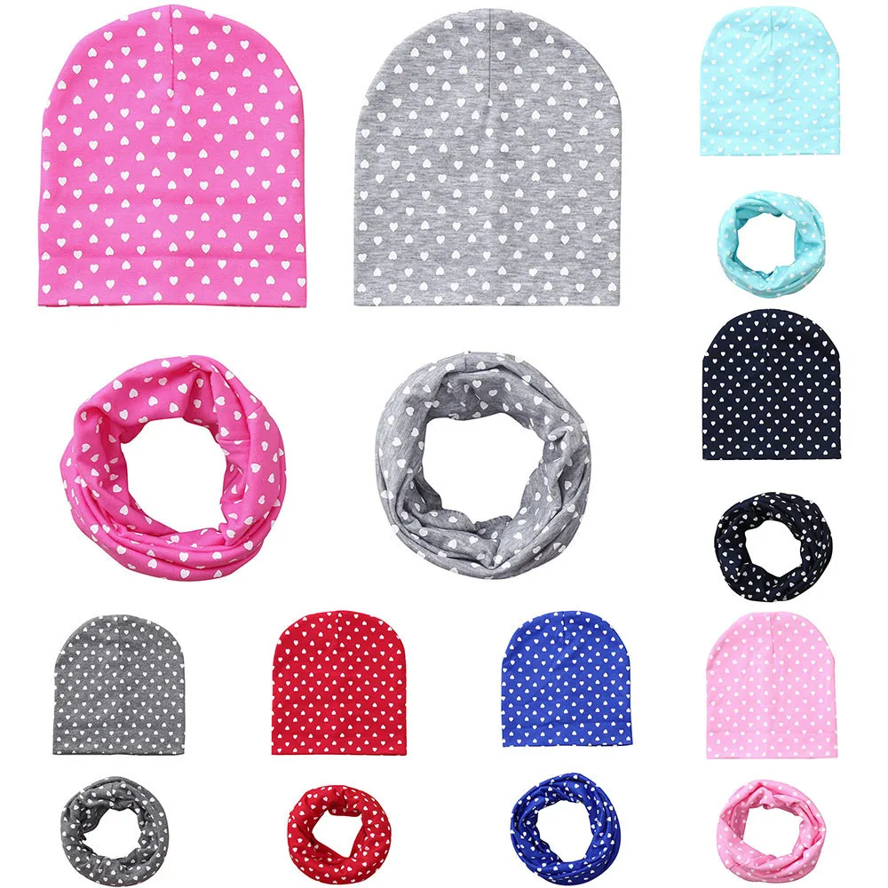 

New Arrivals kids cap Autumn Winter Hat Cap Love Prints Hats Kids Scarf Collars Outfit festival touca chapeu Drop Shipping