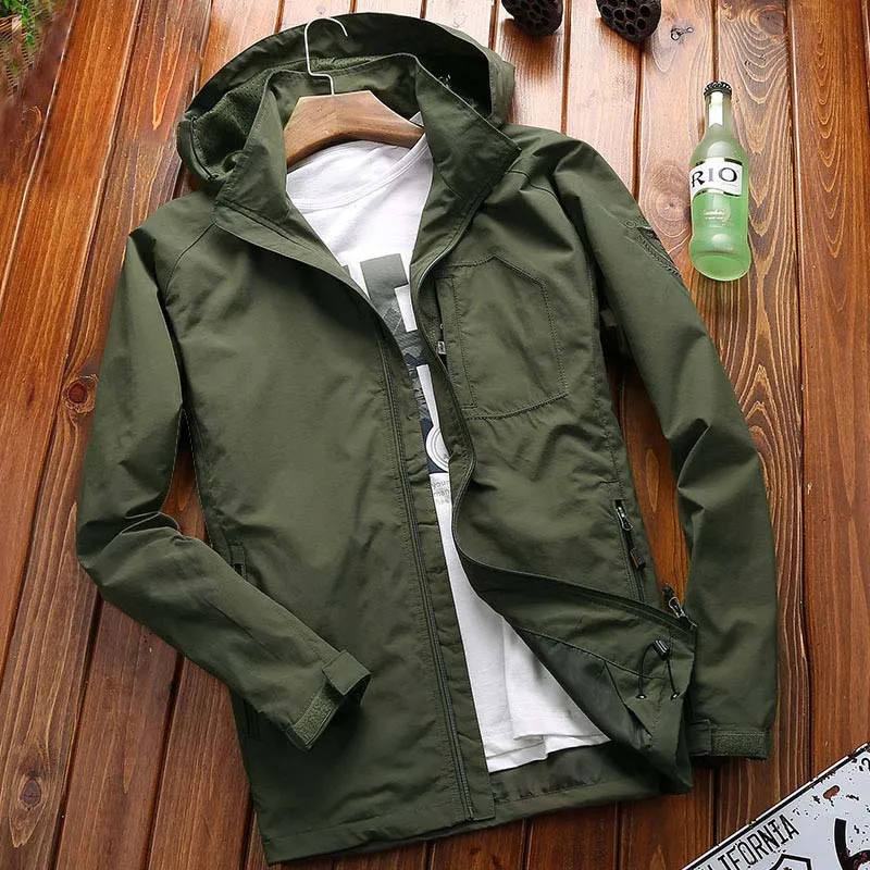 Мужская ветрозащитная куртка в стиле милитари с капюшоном|casual jacket men|casual jacketbrand men
