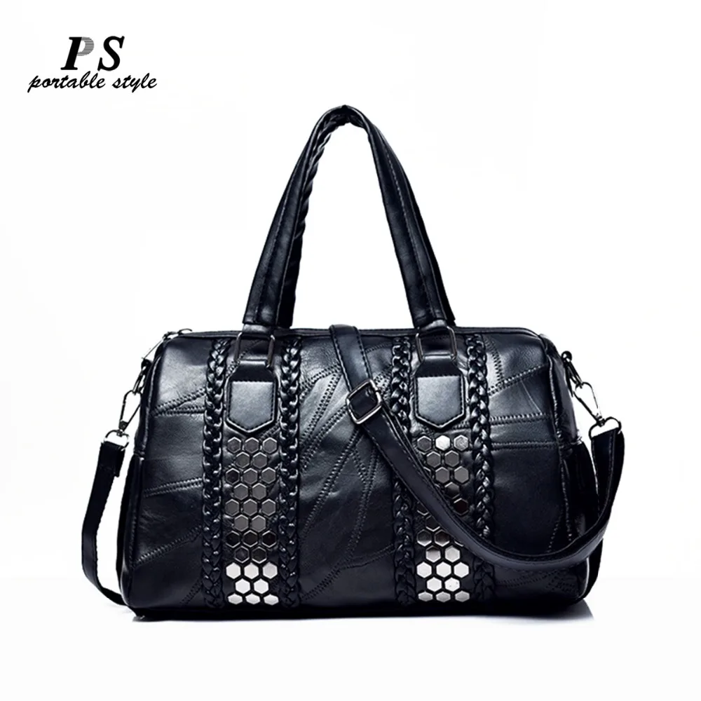 

Rivet women's genuine leather handbag autumn and winter 2017 cowhide messenger bag one shoulder handbag big bags