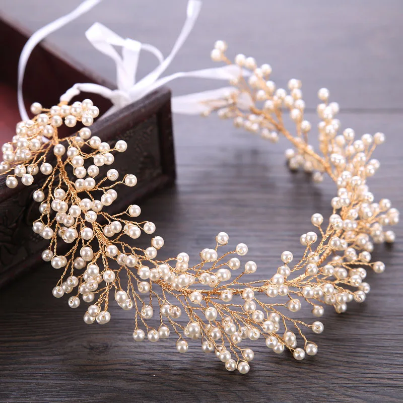 

Romantic Gold/Silver Simulated Pearl Bride Hairband Tiara Fashion Wedding Bridal Headband Headdress Hair Ornaments for Women SL