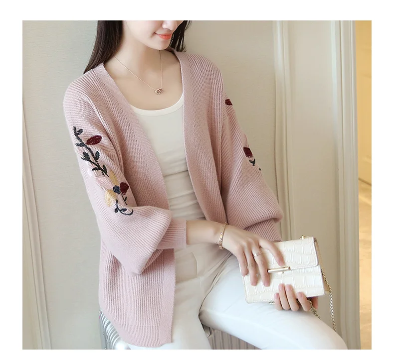 OHCLOTHING в коротком абзаце кардиган свитер Женский вышитый Цвет Свободное тонкое пальто новое платье пальто