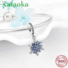 100% Настоящее серебро 925 пробы синяя подвеска Шарм со снежинками