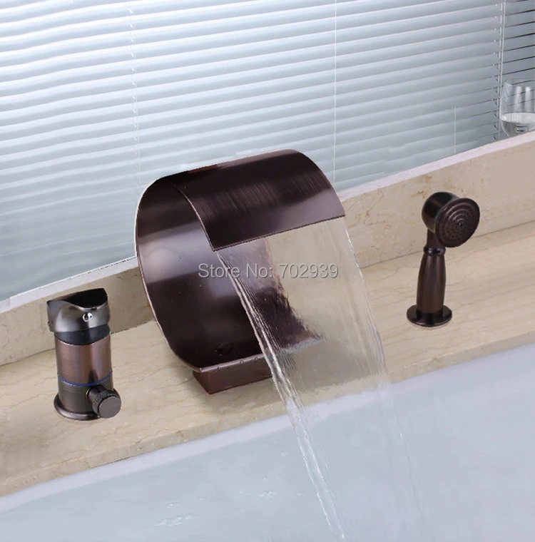 Free Shipping Modern Bathroom Waterfall Roman Bathtub Tub Faucet Oil Rubbed Bronze Widespread 3 Pcs Faucet Shower Faucet Universefaucet Pipe Aliexpress