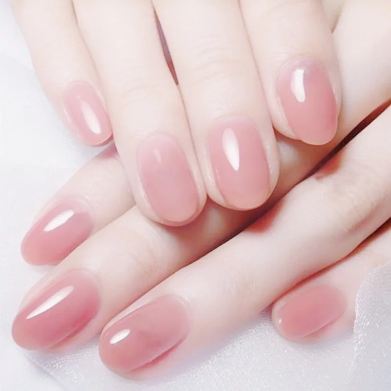 

24pcs/set Clear Pink Color False Nails Jelly Pink Fake Nails Short Round Head Full Cover Arylic Nail Art Tips With A Nail Glue