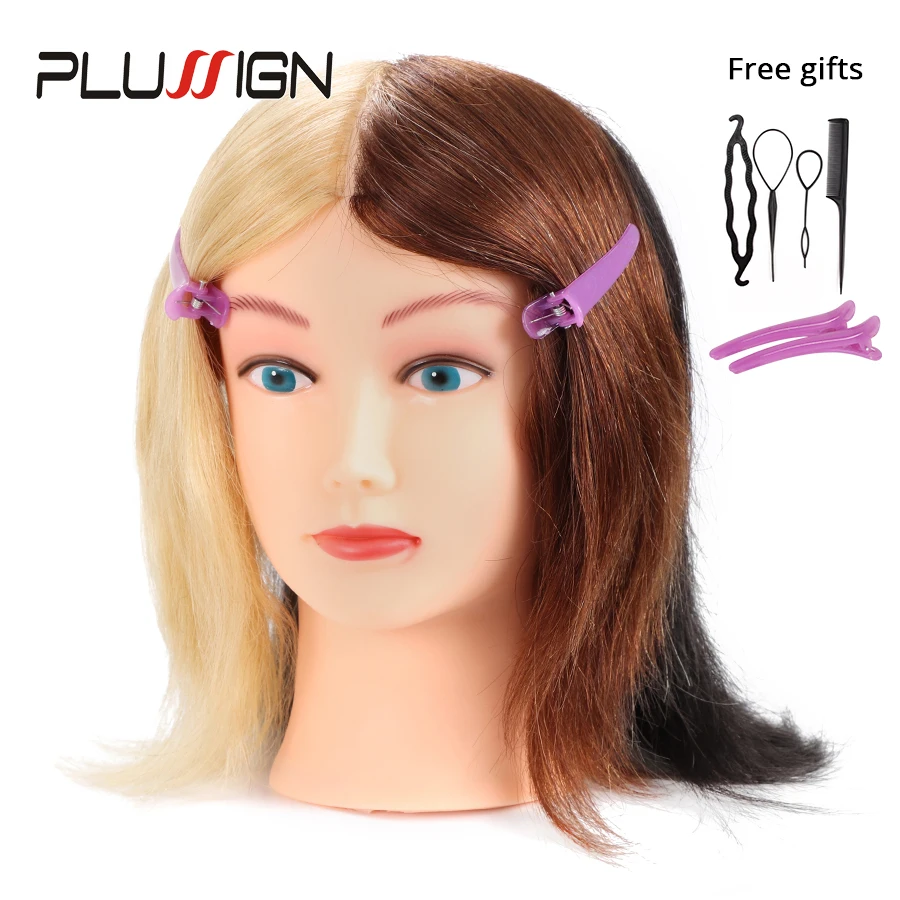 

Plussign Super Short Cosmetology Mannequin Manikin Human Hair Training Head Doll Head 4 Color Salon Hairdressing Training Heads
