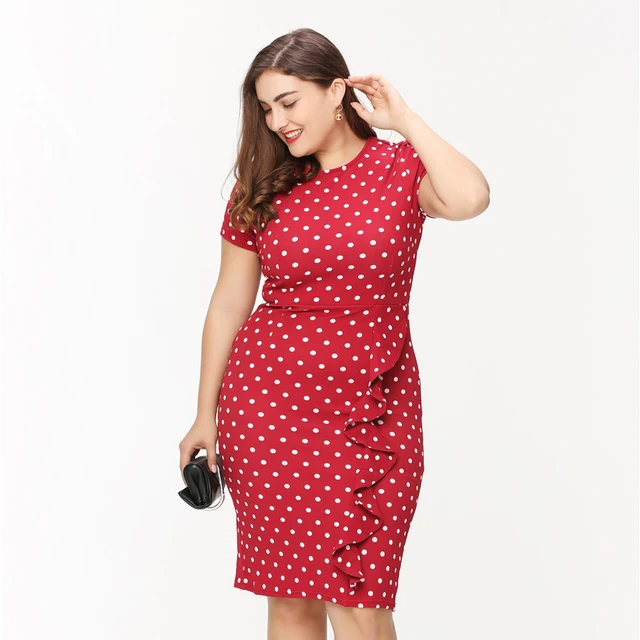 Plus Size Women Summer Dresses Polka Dot Pattern Female Vestidos Short