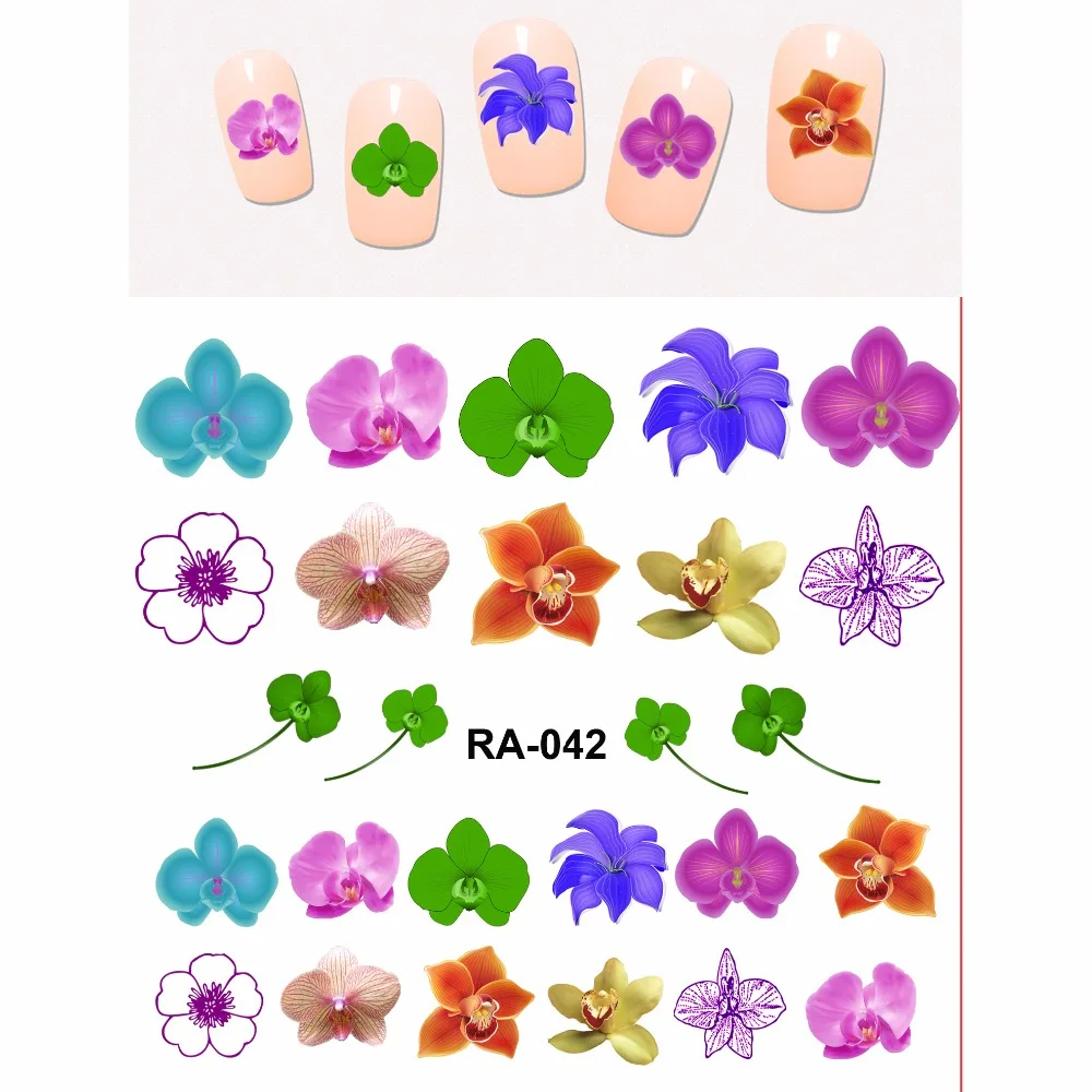 Искусство ногтей Красота вода наклейка слайдер элегантный цветок Цветочная Орхидея фиолетовый розовый лепесток RA037-042