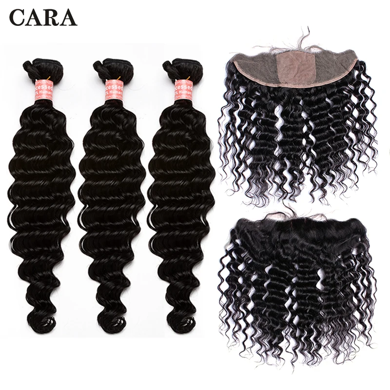 

Deep Wave Bundles With Silk Base Frontal Closure Brazilian Virgin Hair Weave 3 Bundles And Silk Base Lace Frontal Closure CARA