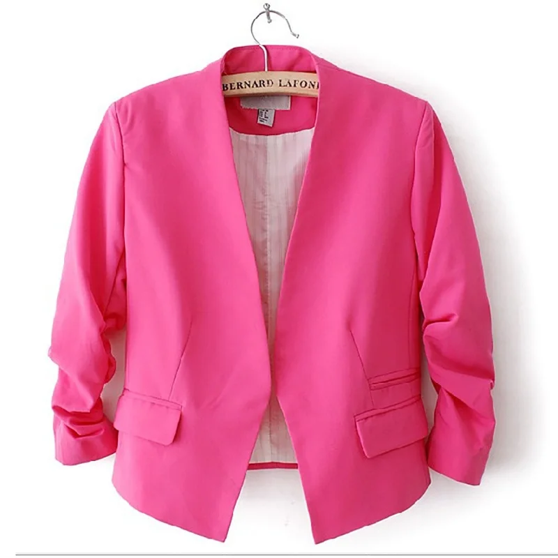 Female Body Puff Sleeves Candy Color V-neck Solid Color Short Suit Fashion  Trend Office Ladies Clothing