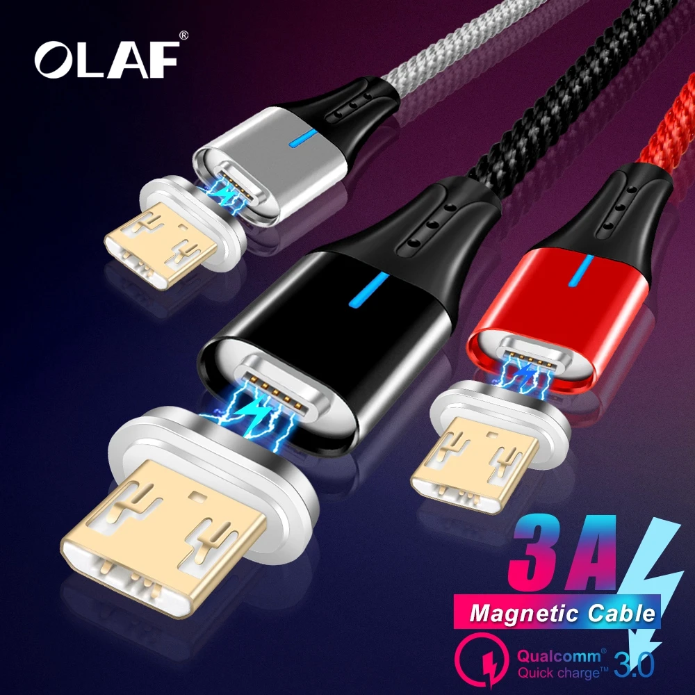 OLAF 3A светодиодный магнитный usb кабель для зарядки Micro для Xiaomi huawei Micro USB кабель для быстрой зарядки для samsung кабель для передачи данных Microusb