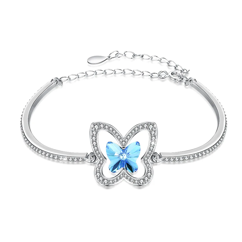 

925 sterling silver uses the Austria element crystal bracelet Korean pure silver 925 crystal butterfly silver bracelet female