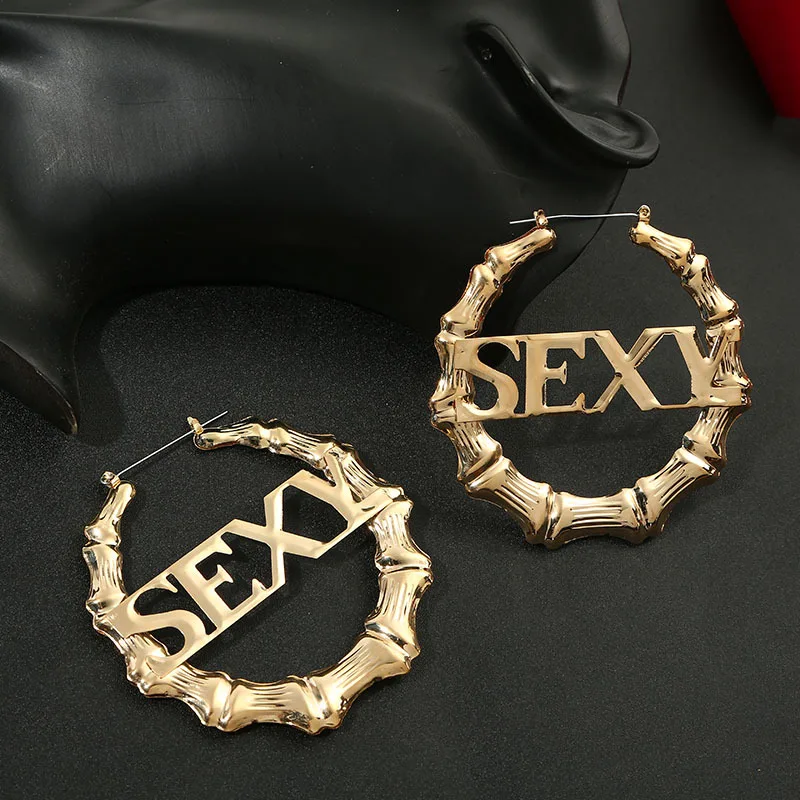 

SexeMara VIVILADY Hiphop Sexy Bamboo Round Hoop Earrings Women Gold Color Basketball Wives Statement Brincos Boho Jewelry Party
