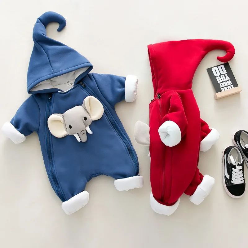 

New Baby Boy Winter Romper Cartoon Cotton Romper Warm Hooded Girl Clothing Overall newborn infant jumosuit christmas romper