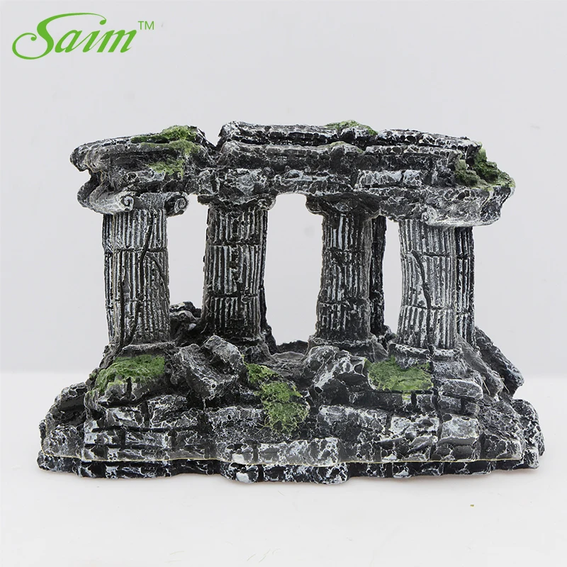 Saim Simulated Stone Greek Temple With 4 Pillars Fish Tank Aquarium Decoration Acuario Artificial Fish Cave Stone for Aquarium