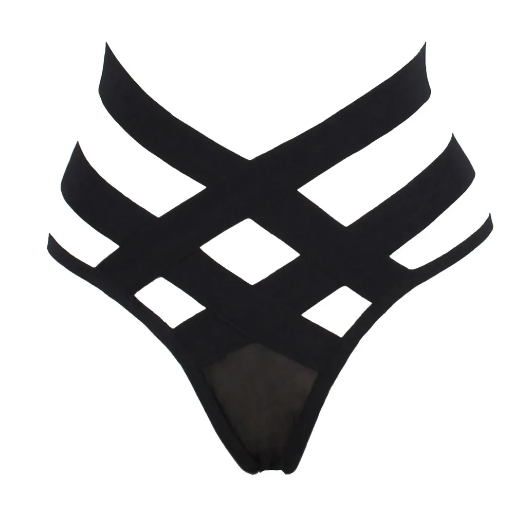 2019 Sexy Black Bandage Underwear Women Fashion High-Rise Ladies Thongs and G Strings Strap Hollow G-String Panties Imitation G
