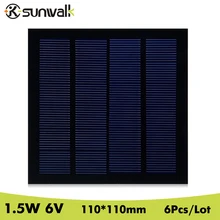 SUNWALK 6pcs 1.5W 6V Solar Panel Cell 250mAh Polycrystalline PET Mini Solar Panel Module 110*110mm for Test Education