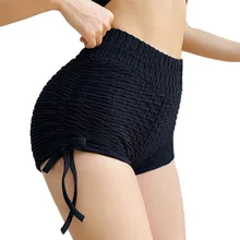 Женский разделяющий ягодицы шорты для йоги сексуальные бедра быстросохнущие кепки В Стиле Хип Push Up одноцветные узкие штаны Фитнес тренажерный зал Йога Шорты шнурок