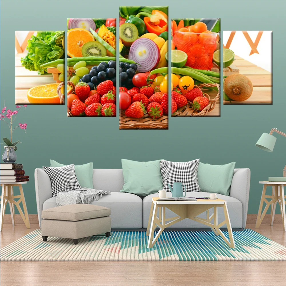 Модульная 5 Панель Wall Art свежих фруктов овощей холст картина плакат для ресторана