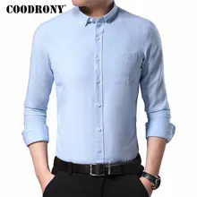 Бренд COODRONY, мужская рубашка, осенняя рубашка с длинным рукавом, Мужская мягкая хлопковая Повседневная рубашка, маленький воротник, Camisa Masculina, с карманами, 96060