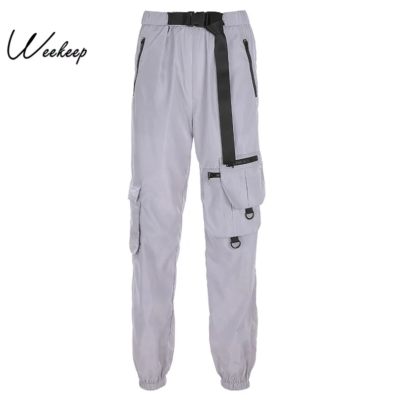 

Weekeep Pockets Patchwork Cargo Pants Women High Waist Streetwear Pencil Pants 2019 Fashion Trousers Women Joggers