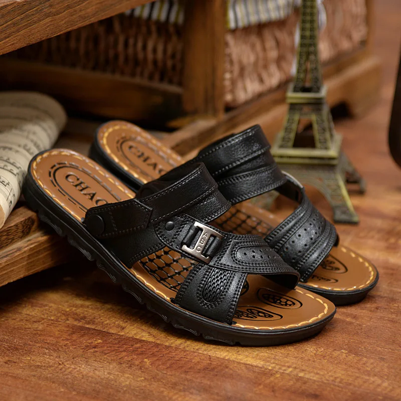 men slides Flat sandals casual shoes slippers men shoes Soft Leather 2016 fashion summer men sandals