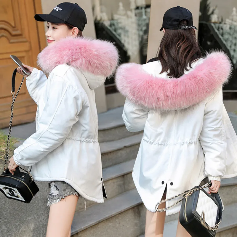Parkas Fur Mode Femme Cw472 Collar De army Longues pink Hiver Nouveau Coton Survêtement Col Fourrure Thicking Femmes Dames black À Manches Capuche White black gray 2018 Green Veste Chaudes Colour caramel BrdCxeo