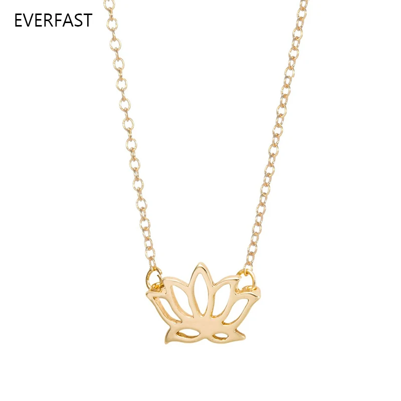 Everfast 1pc Cute Lotus Flower Pendant Necklace Gold And Silver Color